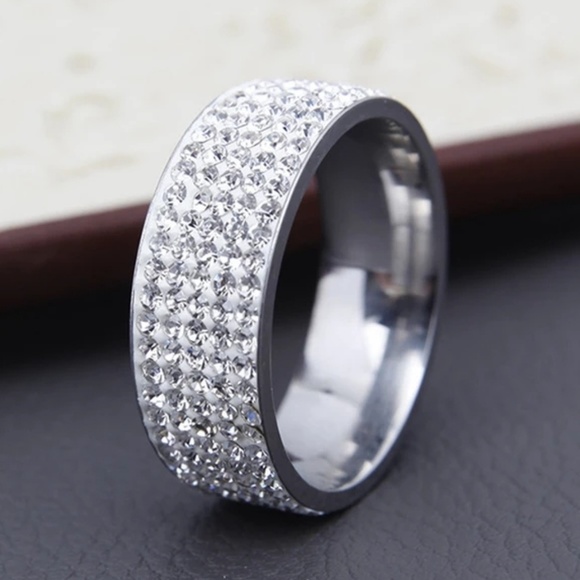 Stainless Steel Wide CZ Pave Sparkly Ring